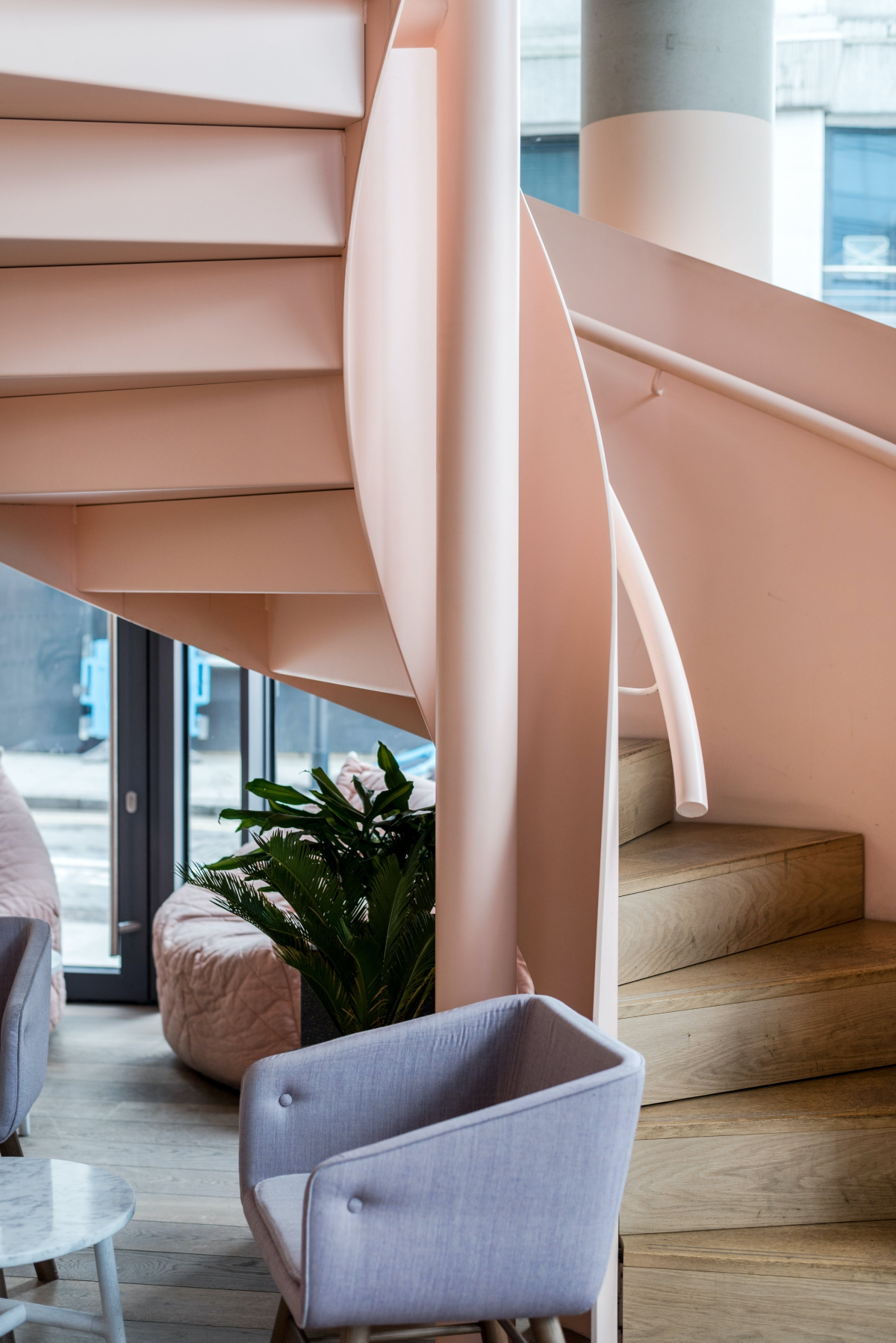 spiral staircase ideas pink