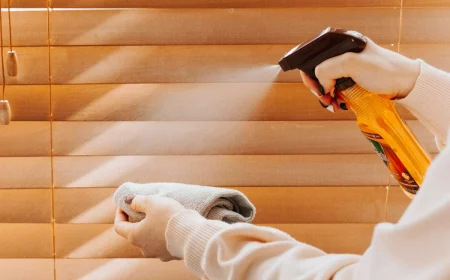 spraying to clean wooden blinds