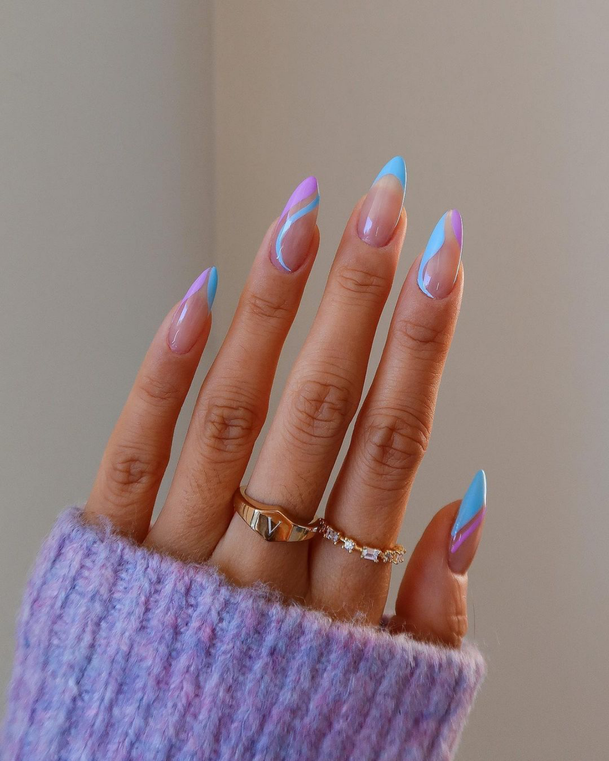 spring nail designs blue and purple minimalistic