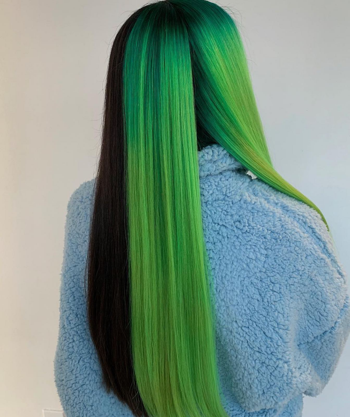 two toned hair in green and black