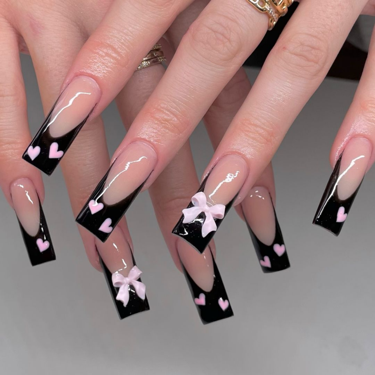 valentines nails balck and pink nails