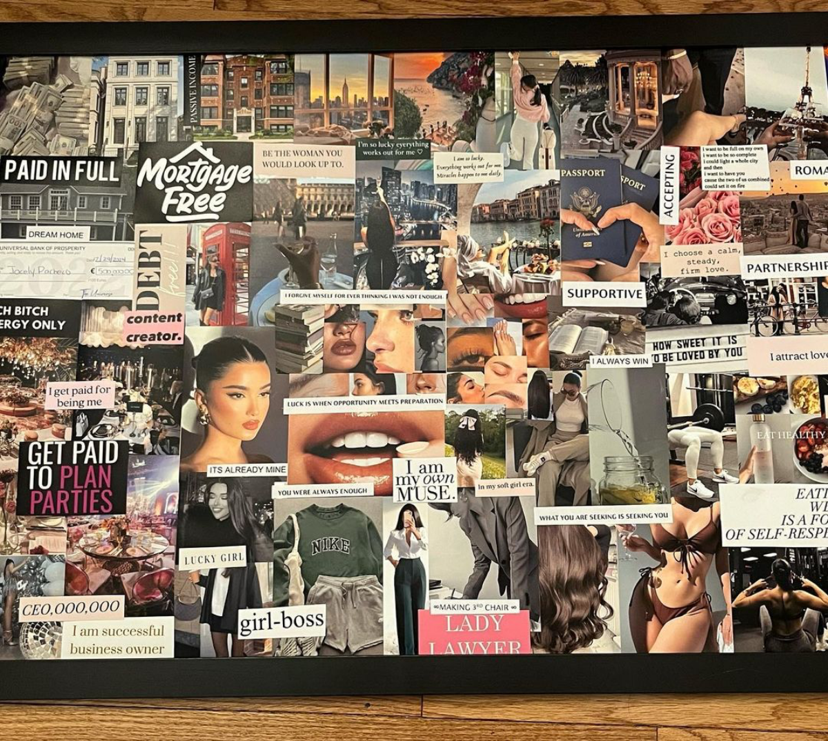 vision board for 2024 in picture frame