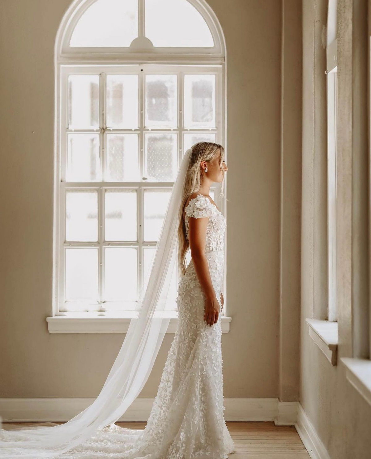 white wedding dress with flowers