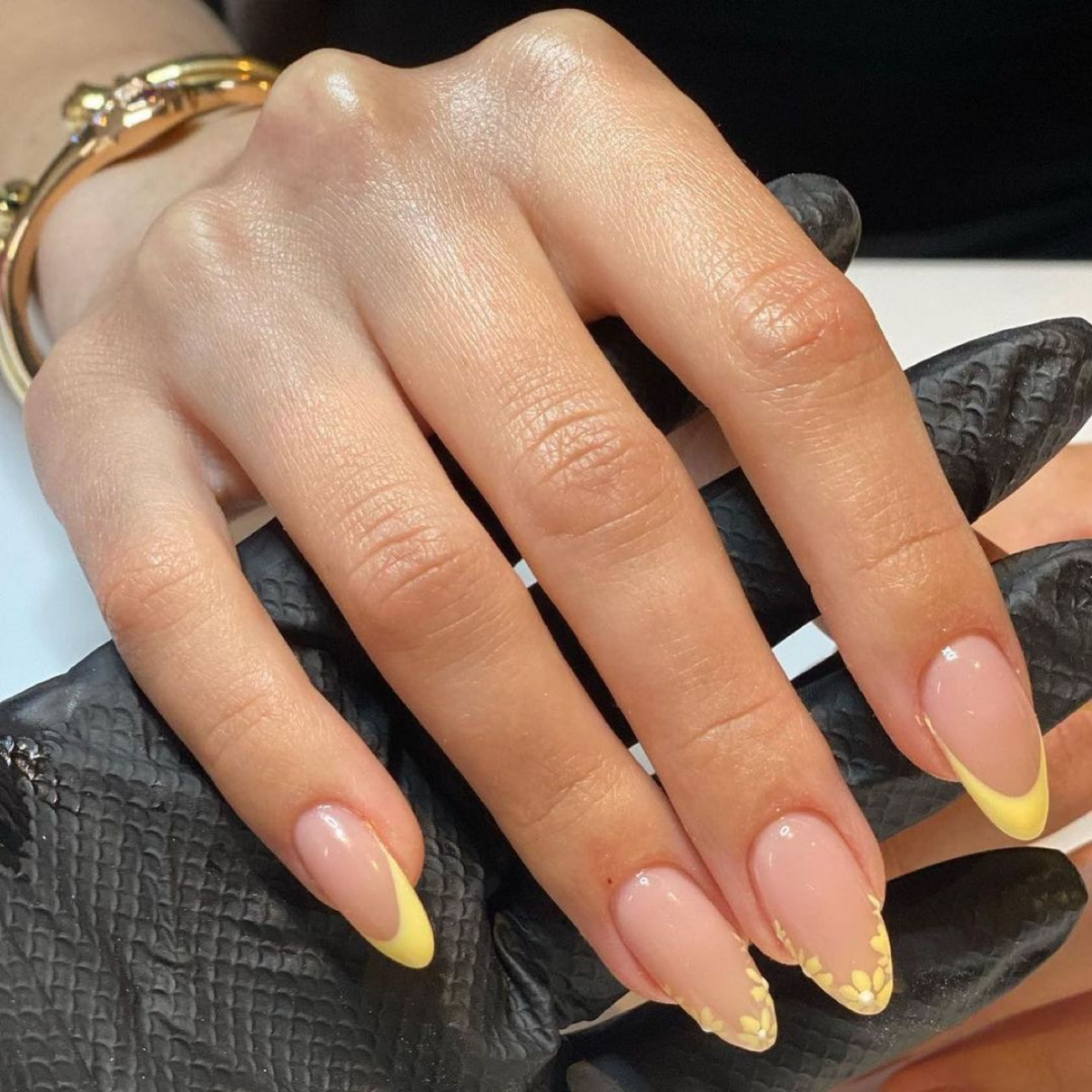 yellow french tips with nails