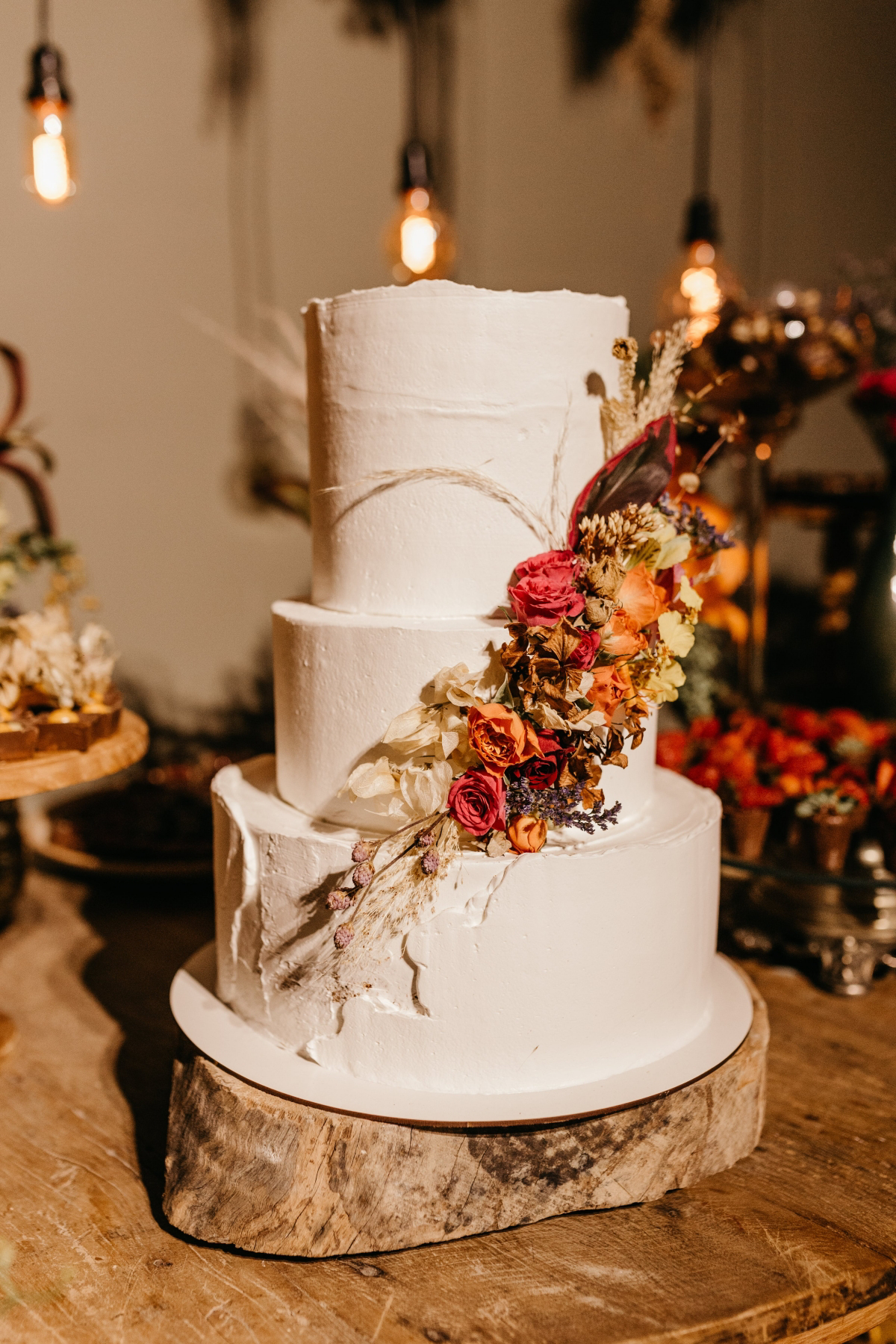3 tier white naked wedding cake