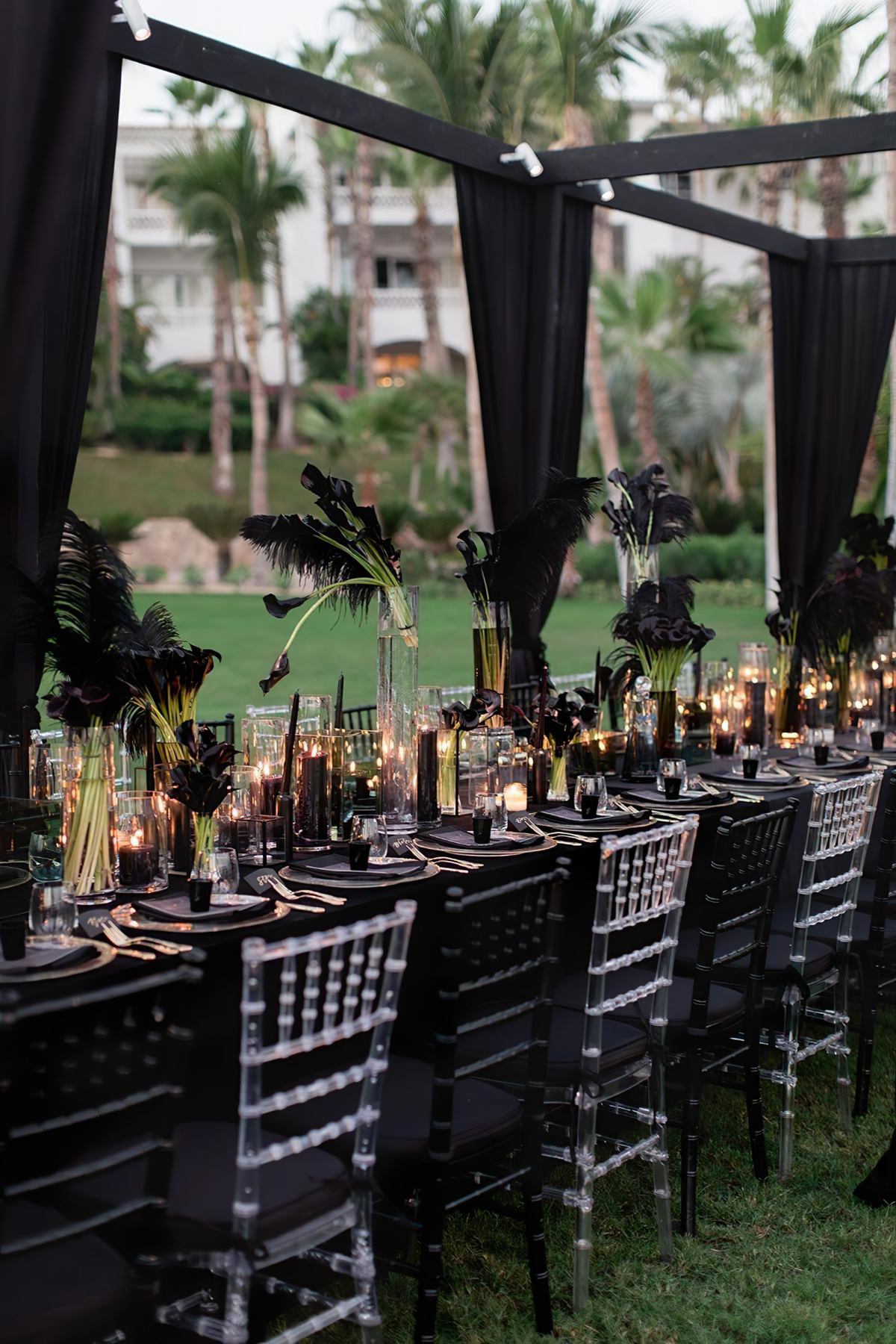 black tie themed wedding tables