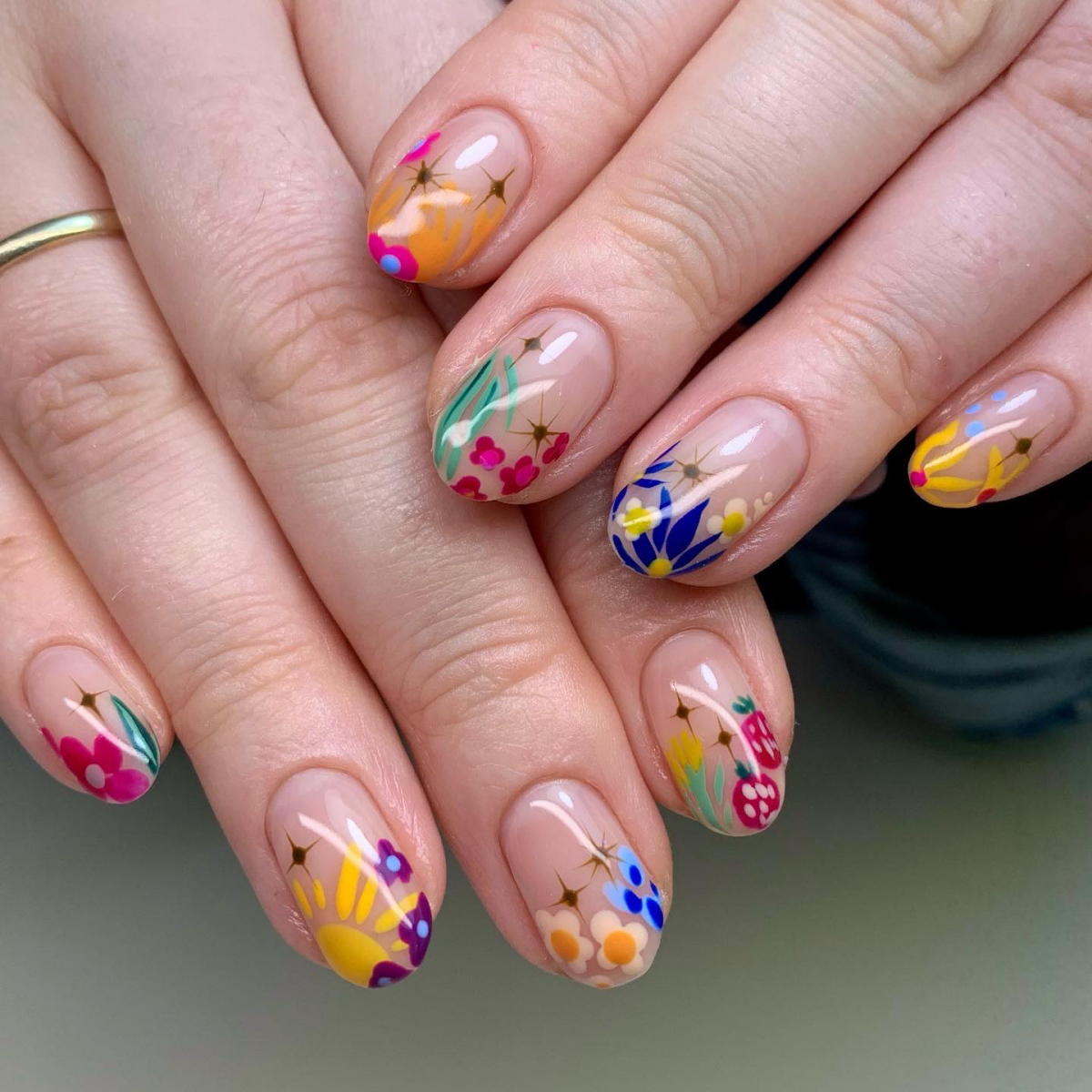 bright floral garden nails