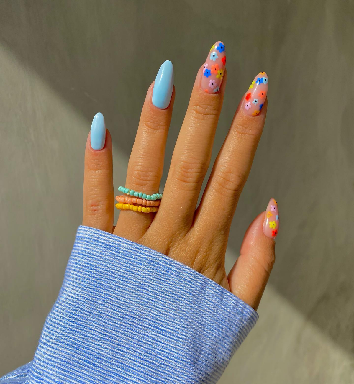 bright nail designs blue nails with flowers