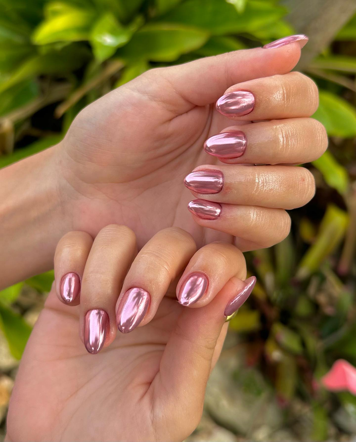 chrome pink nails cotton candy pink