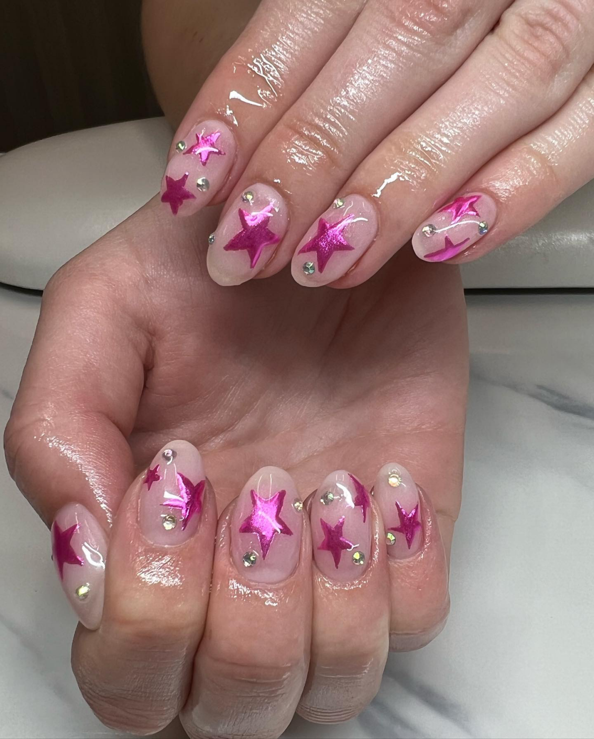 chrome pink nails