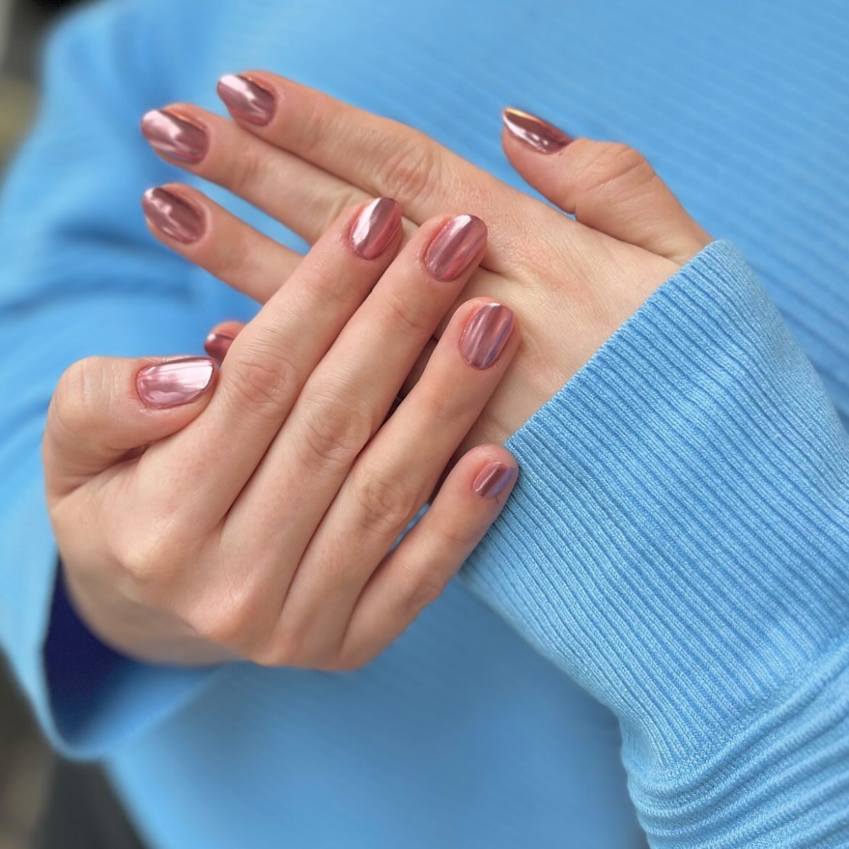 classic pink chrome nail design