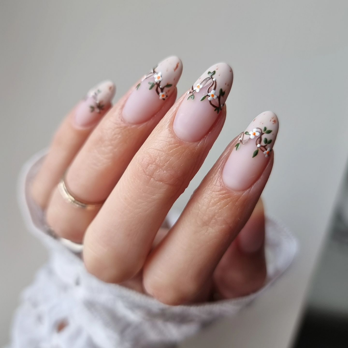 floral egg shell french tip