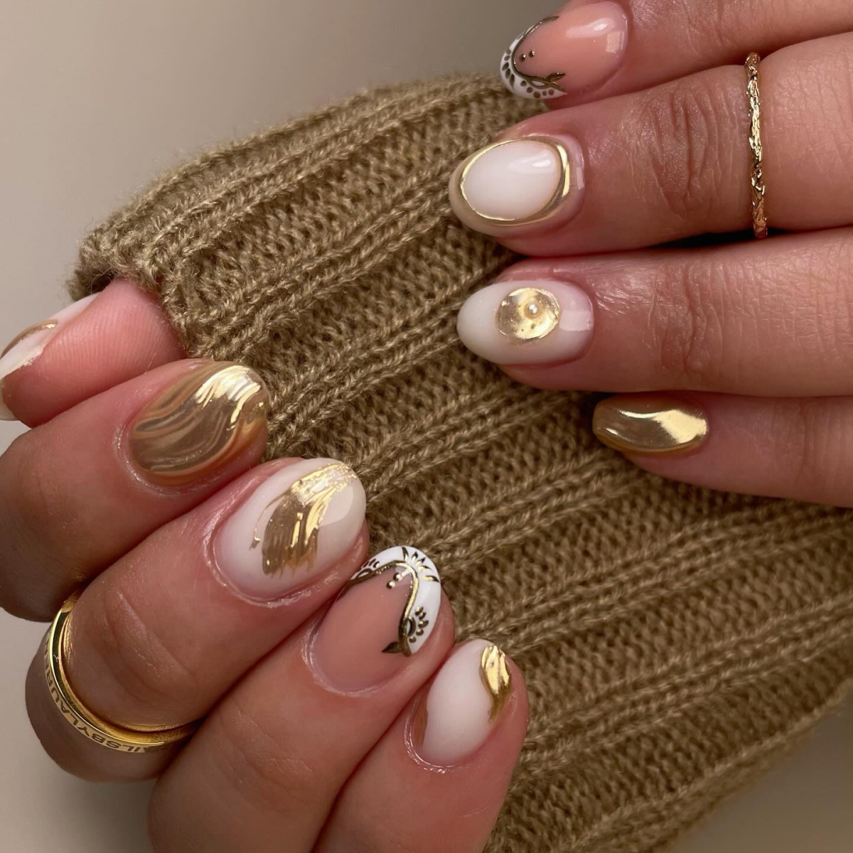 gold chrome nails fun design