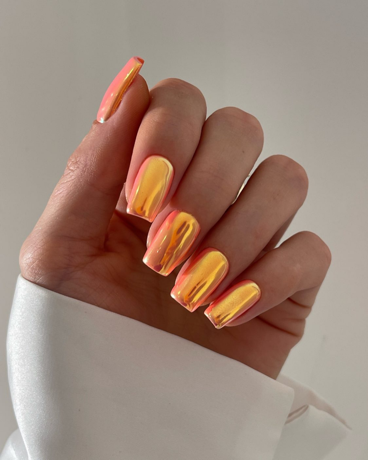 gold orange chrome nails