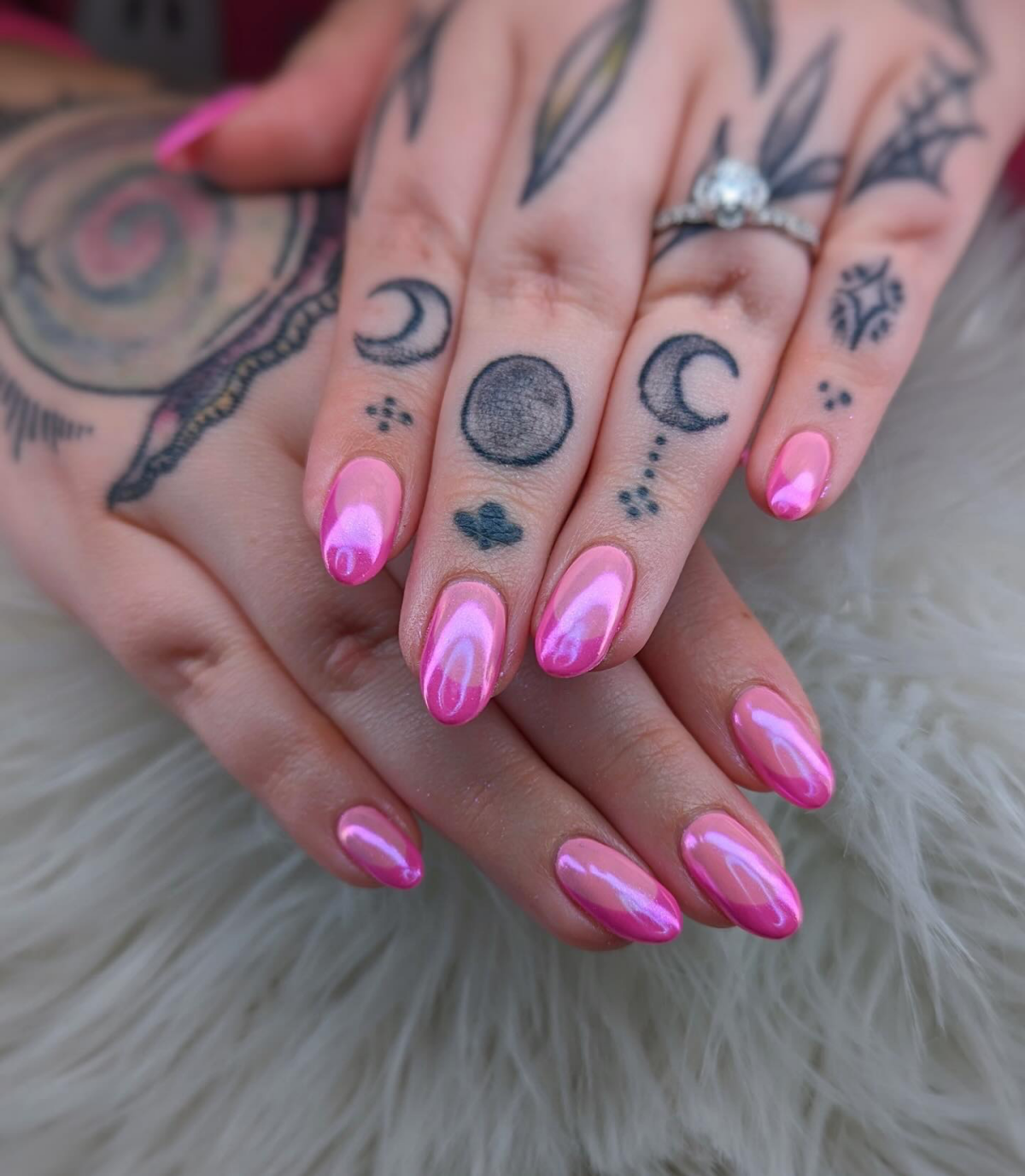 hot pink chrome nails
