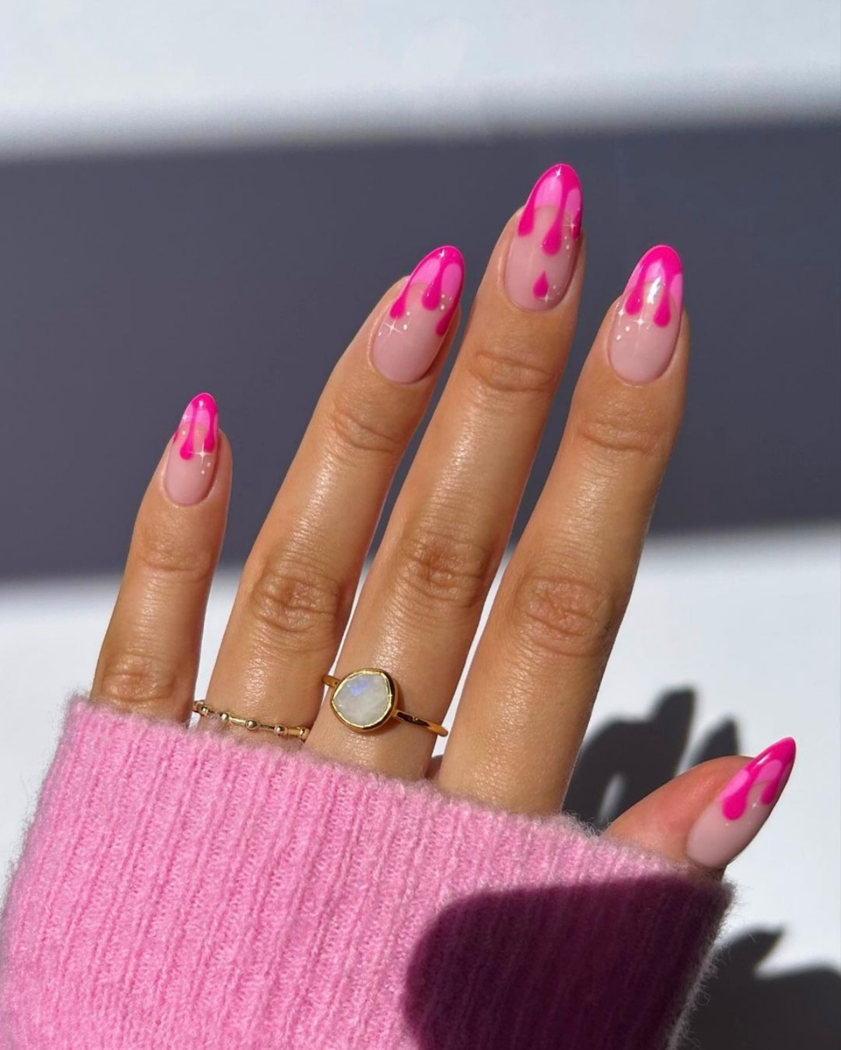 hot pink dripping nails