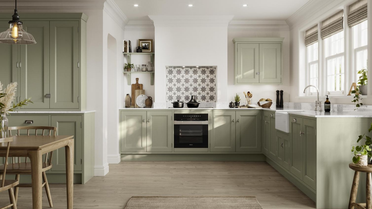modern sage green kitchen cabinets