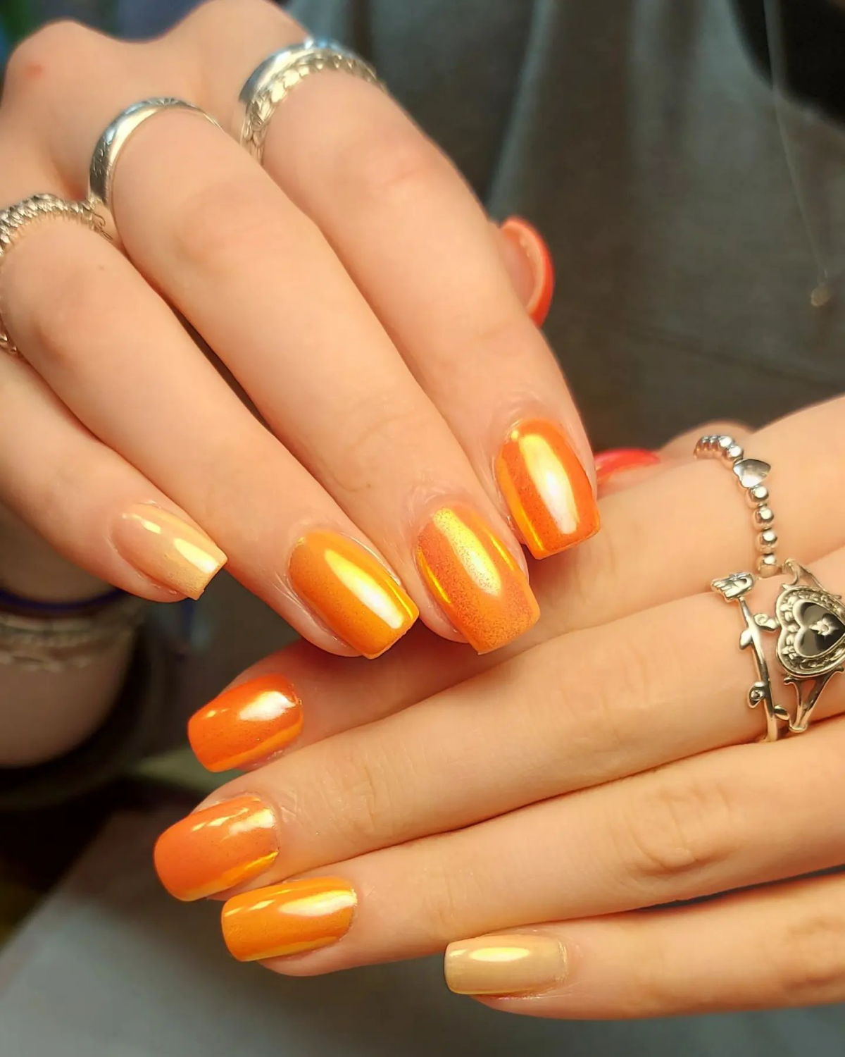 orange chrome nails orange gradient