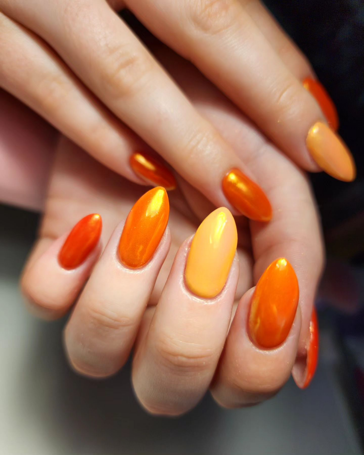 orange gradient nails in chrome