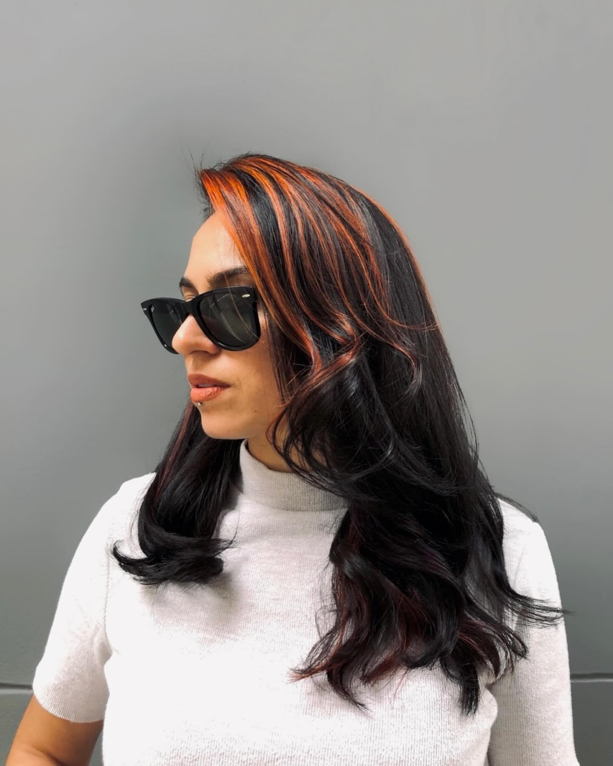 ornage red highlights with black hair