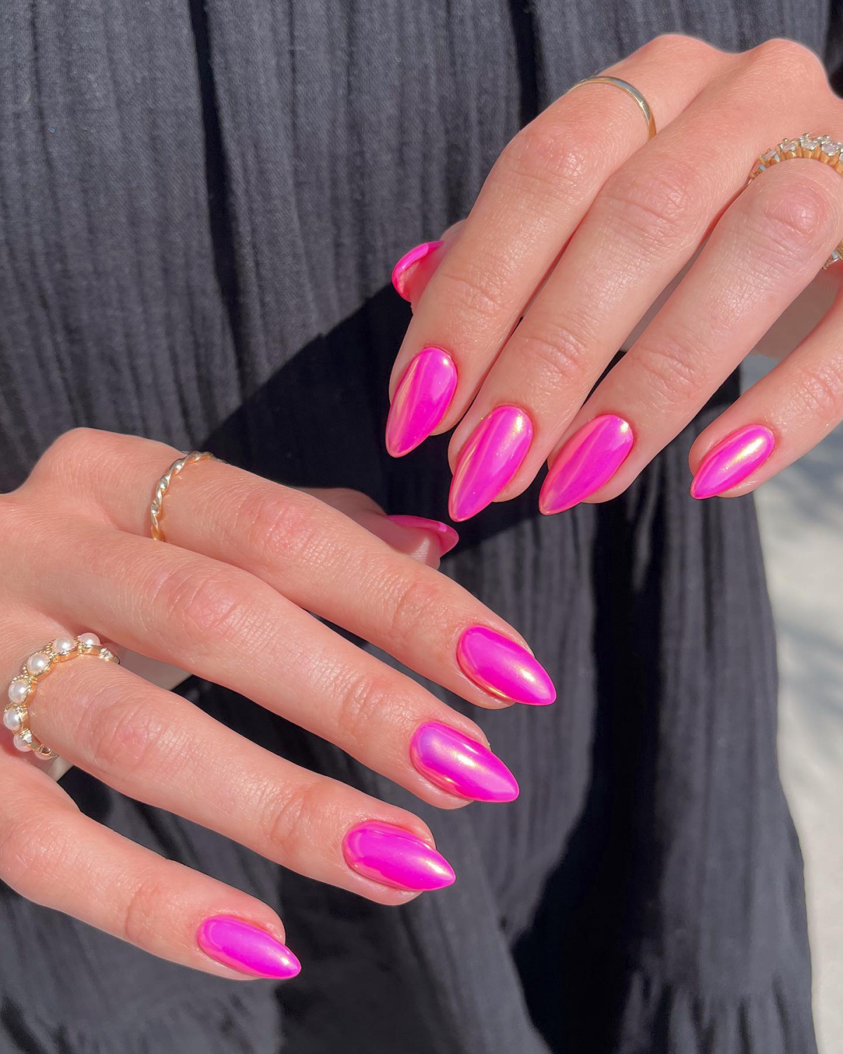 pink chrome nails hot pink