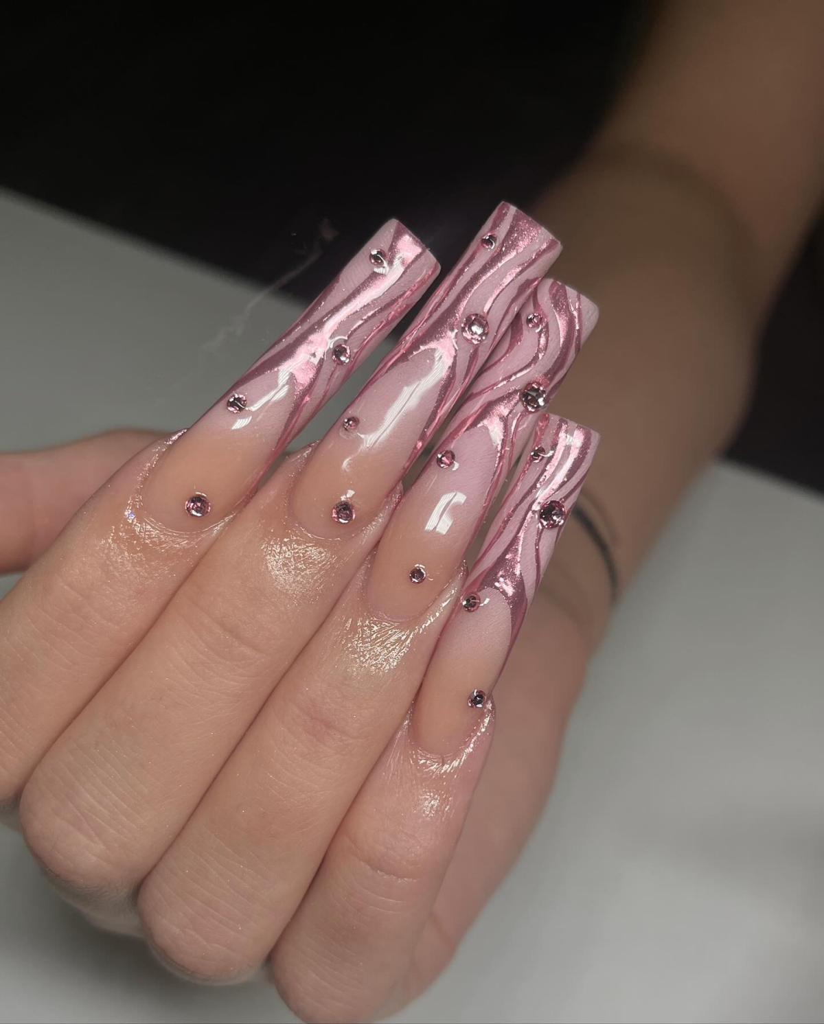 pink chrome nails ombre effect chrome nails