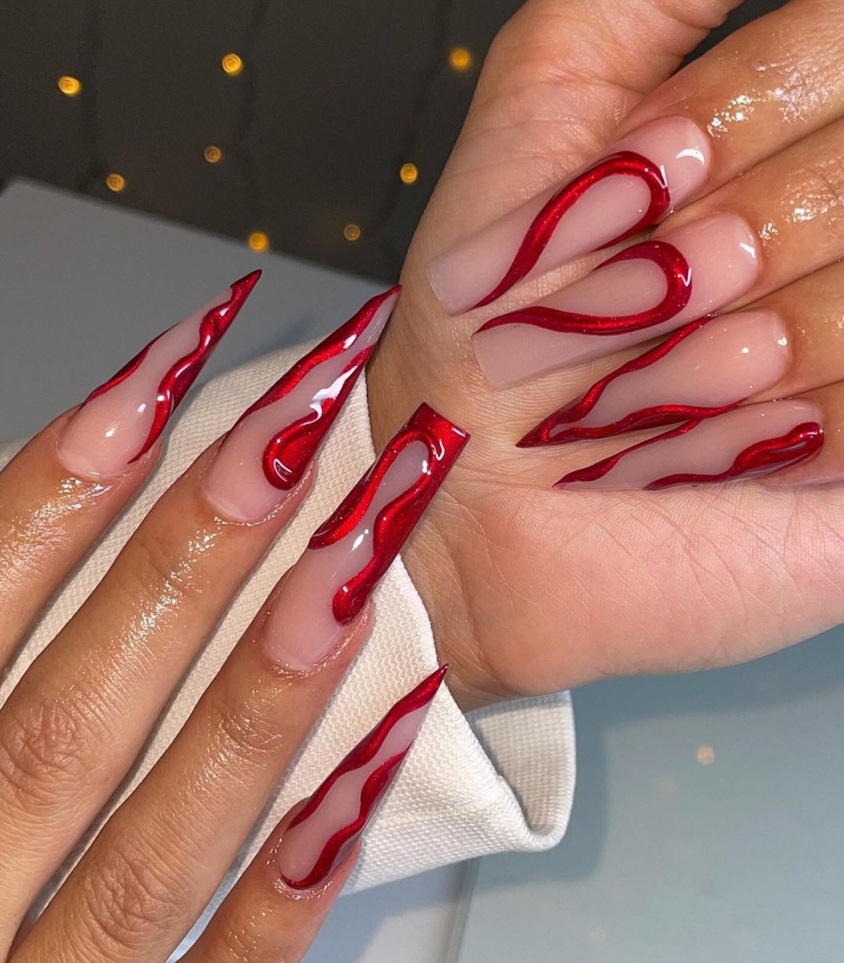 red chrome nail accents