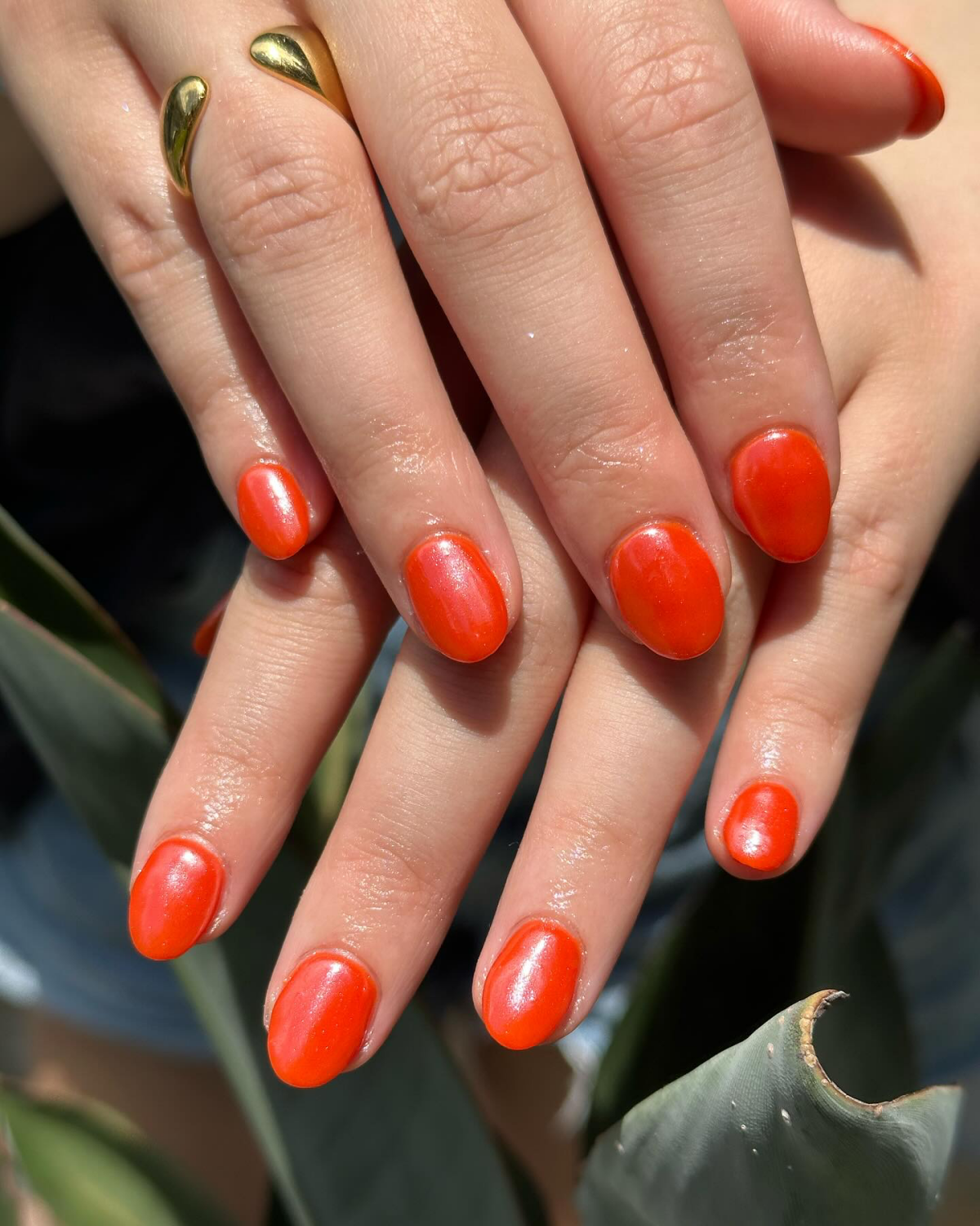 red orange chrome nails