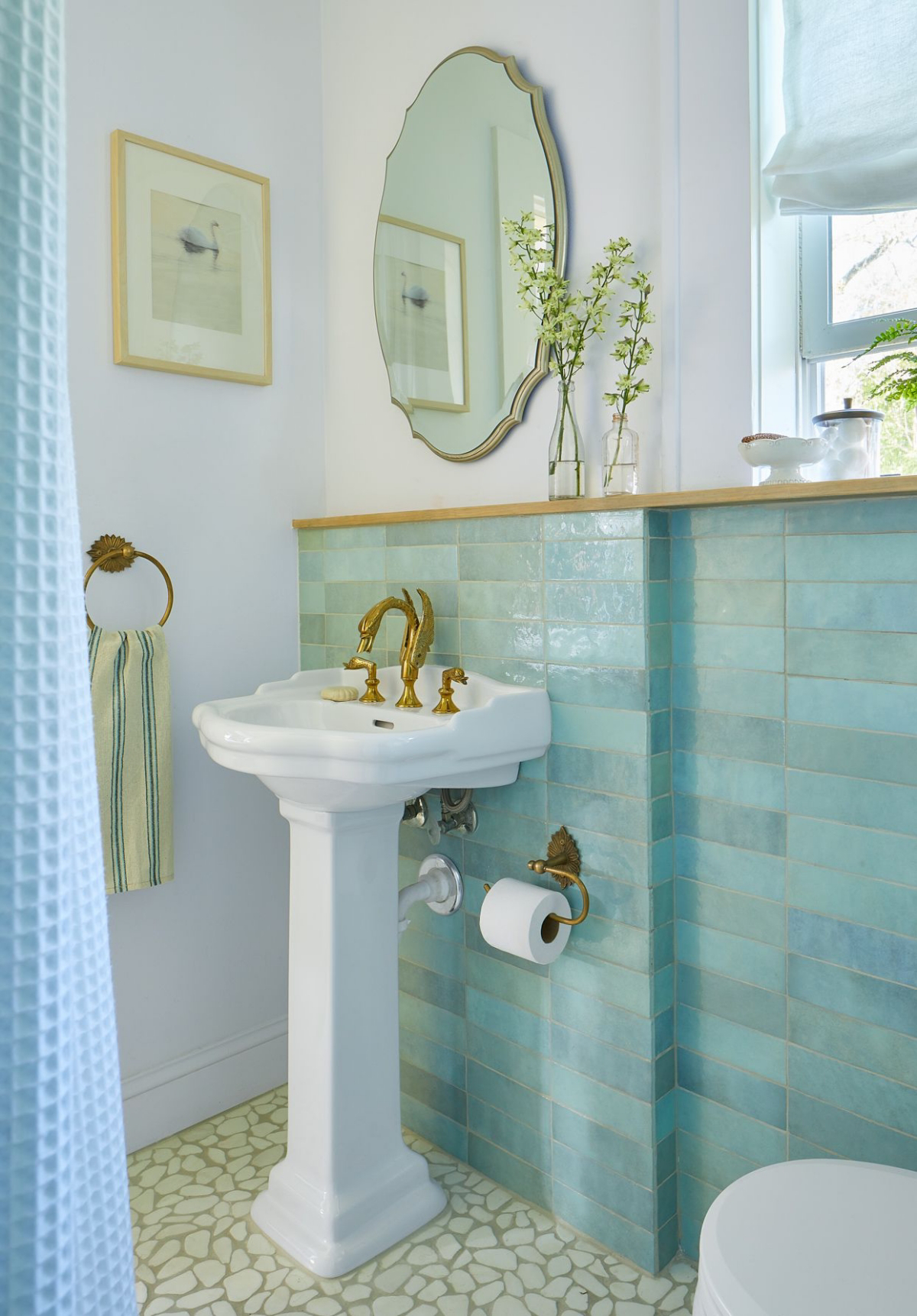 retro blue tile bathroom