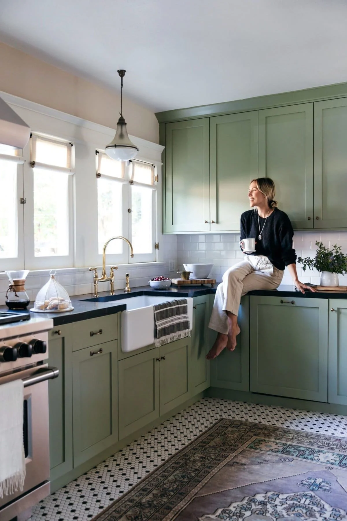 sage green and grey kitchen