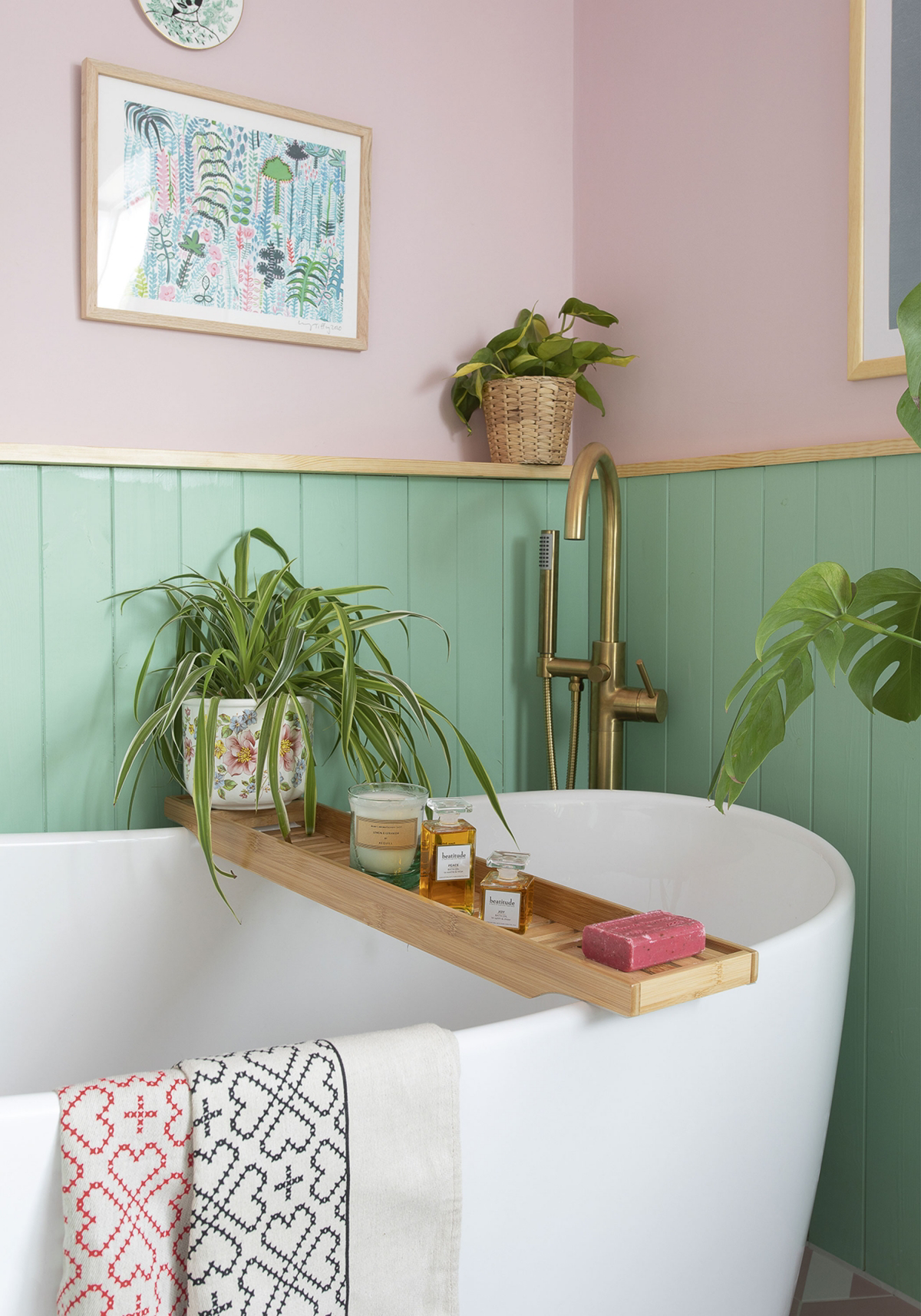 sage green and pink bathroom