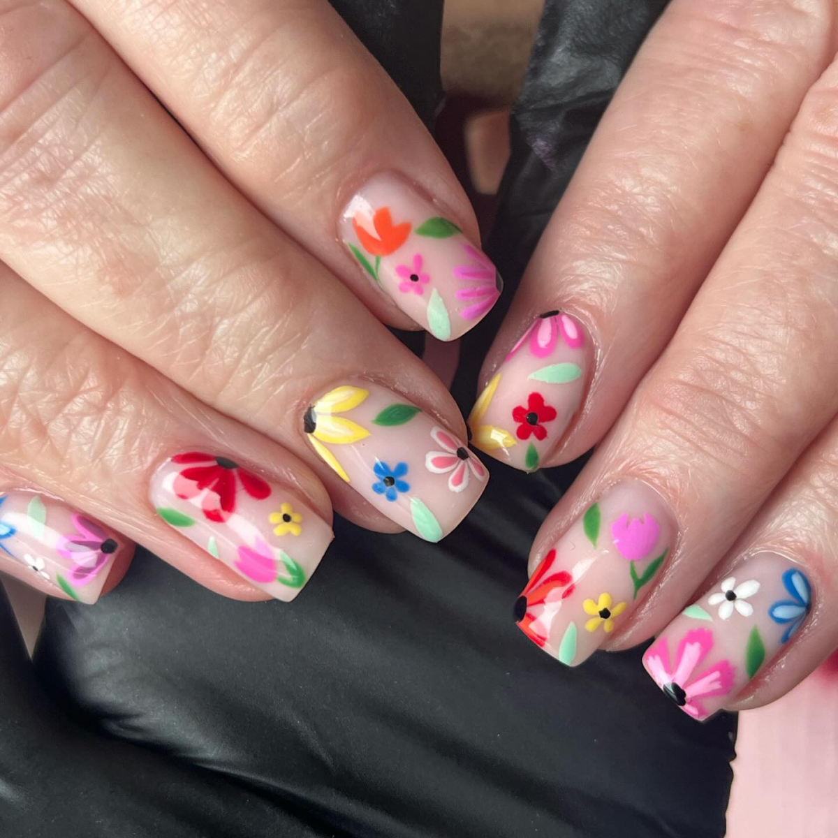 spring nail designs 2024 floral colorful nails