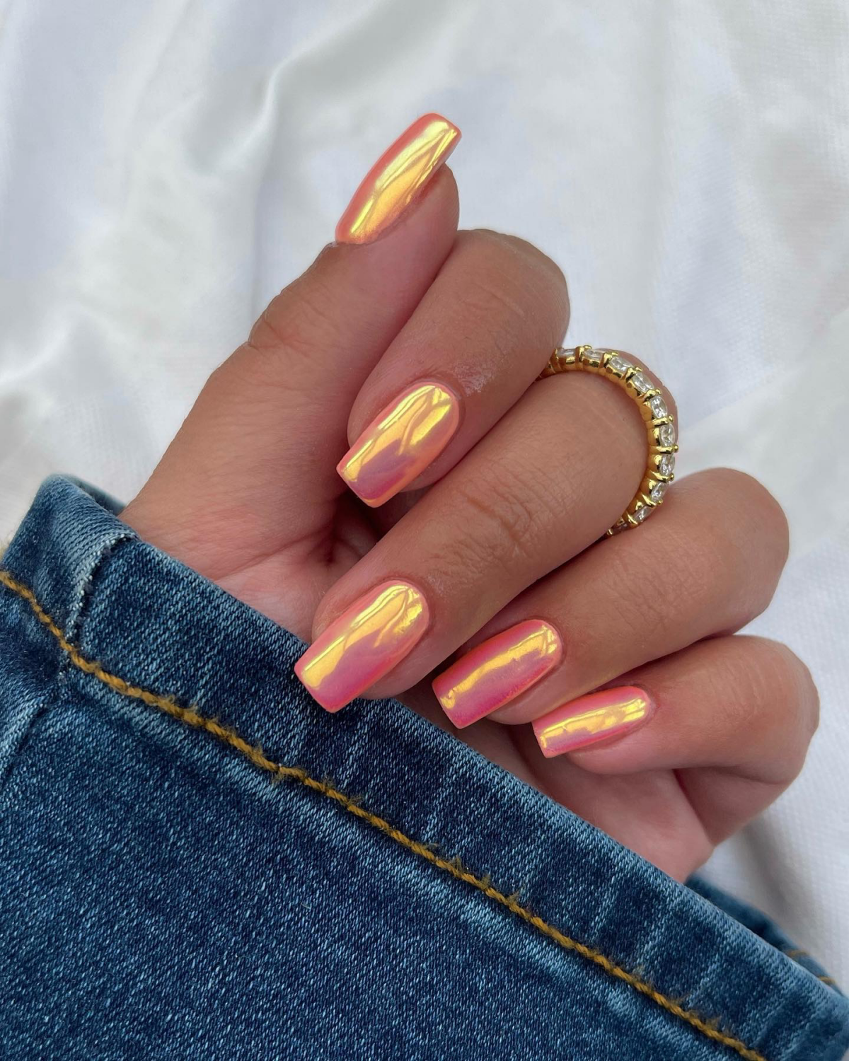 summer sunset design chrome nails