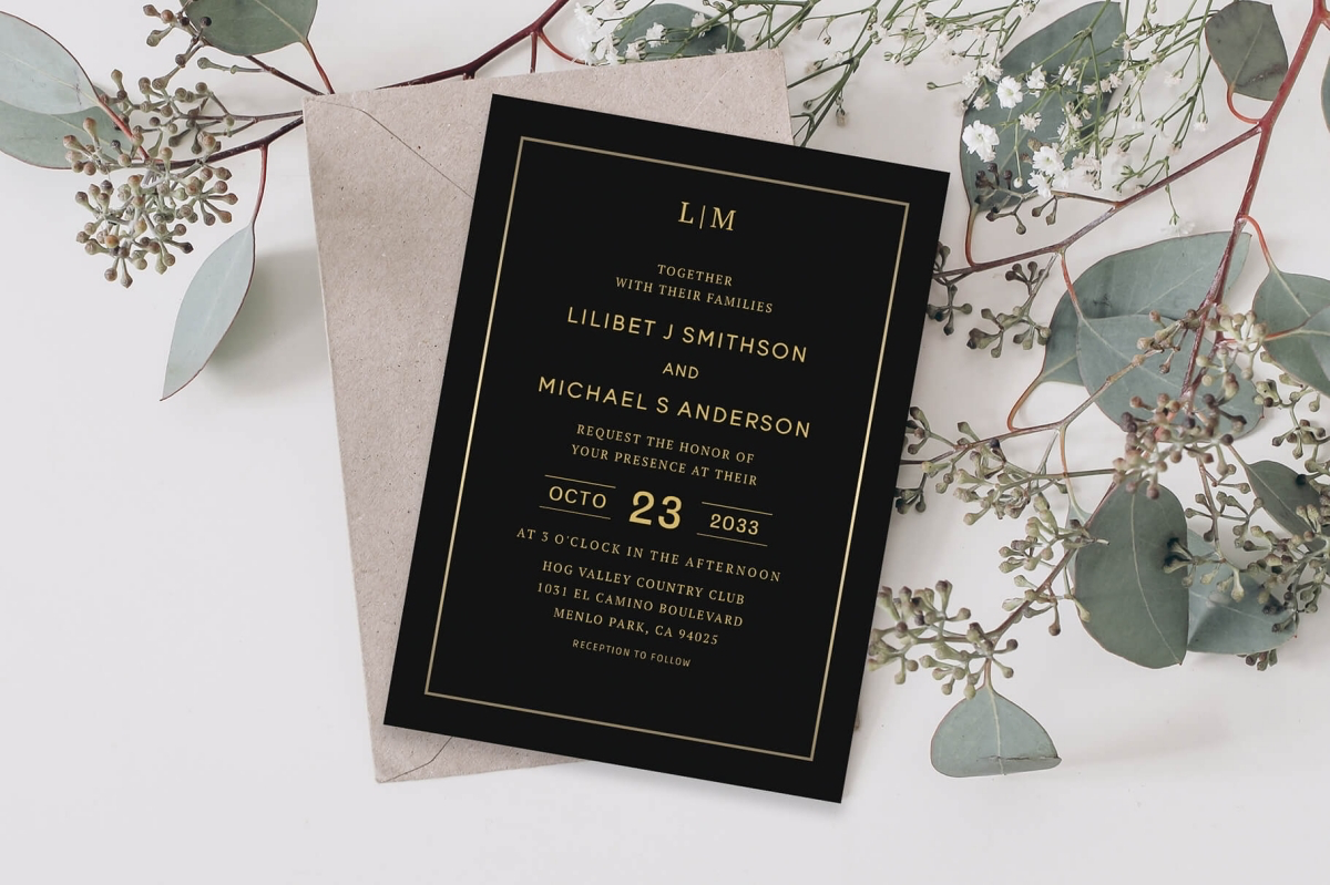 wedding black theme invitation