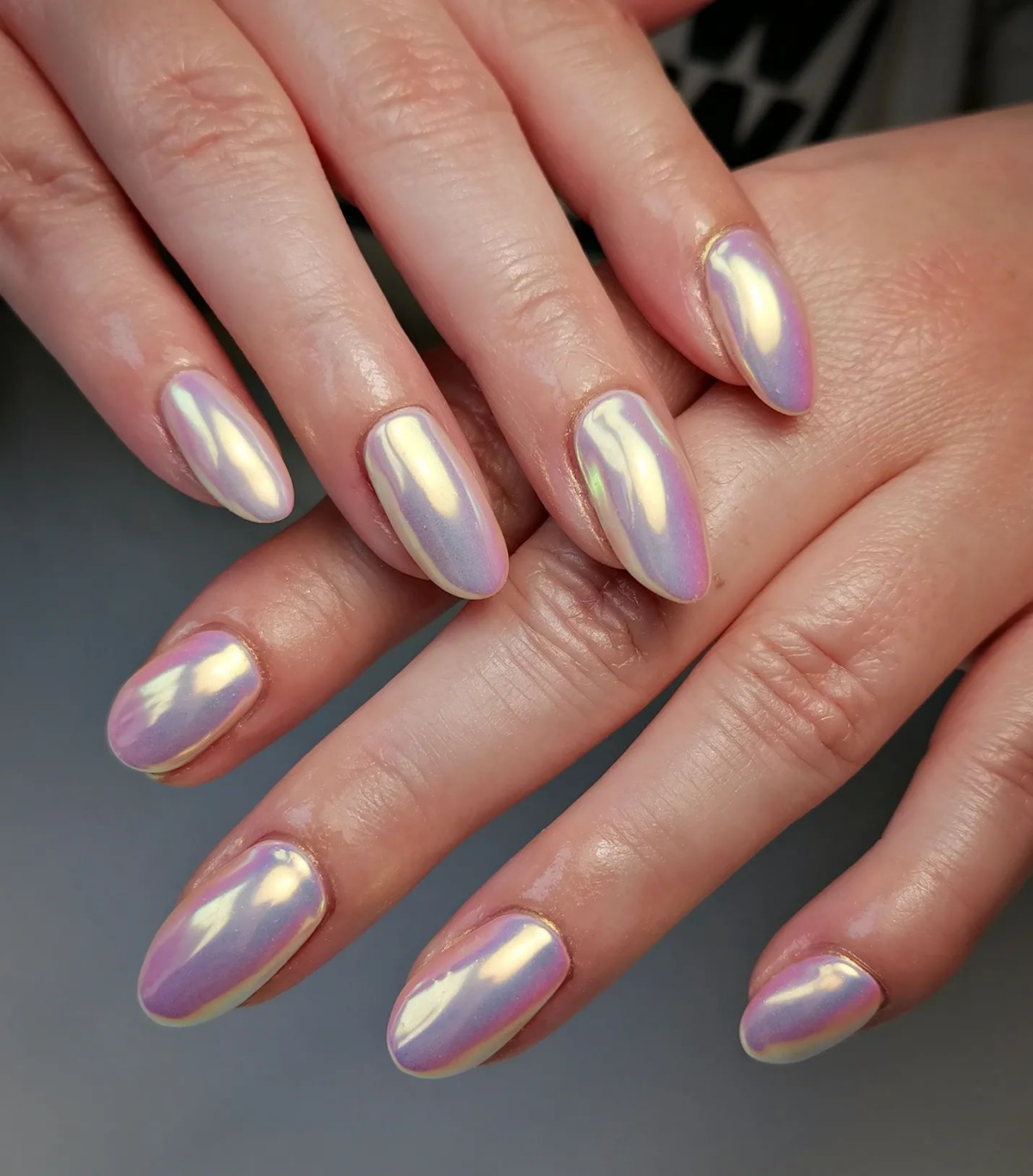 wedding guest nails chrome pearl nails