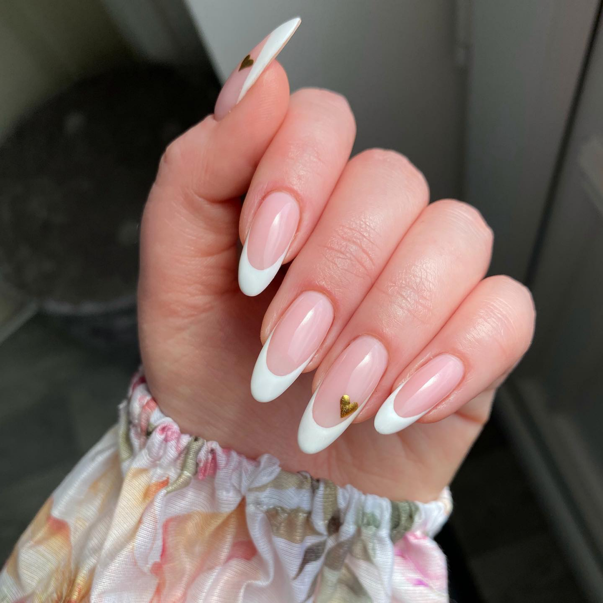 wedding guest nails white french tip with gold accent heart