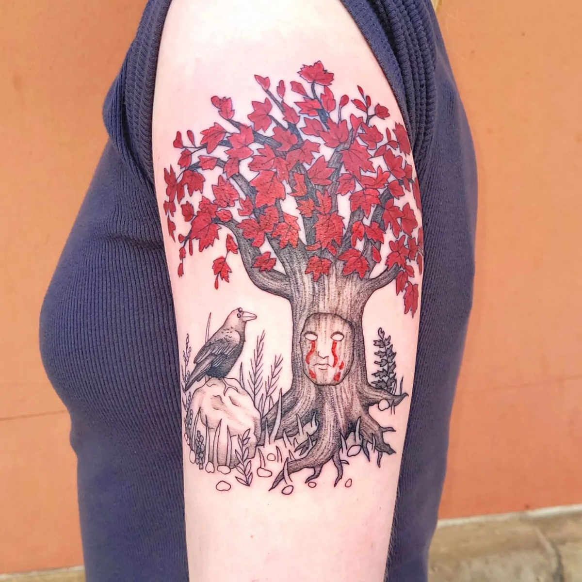 weirwood tree with three eyed raven got tattoo