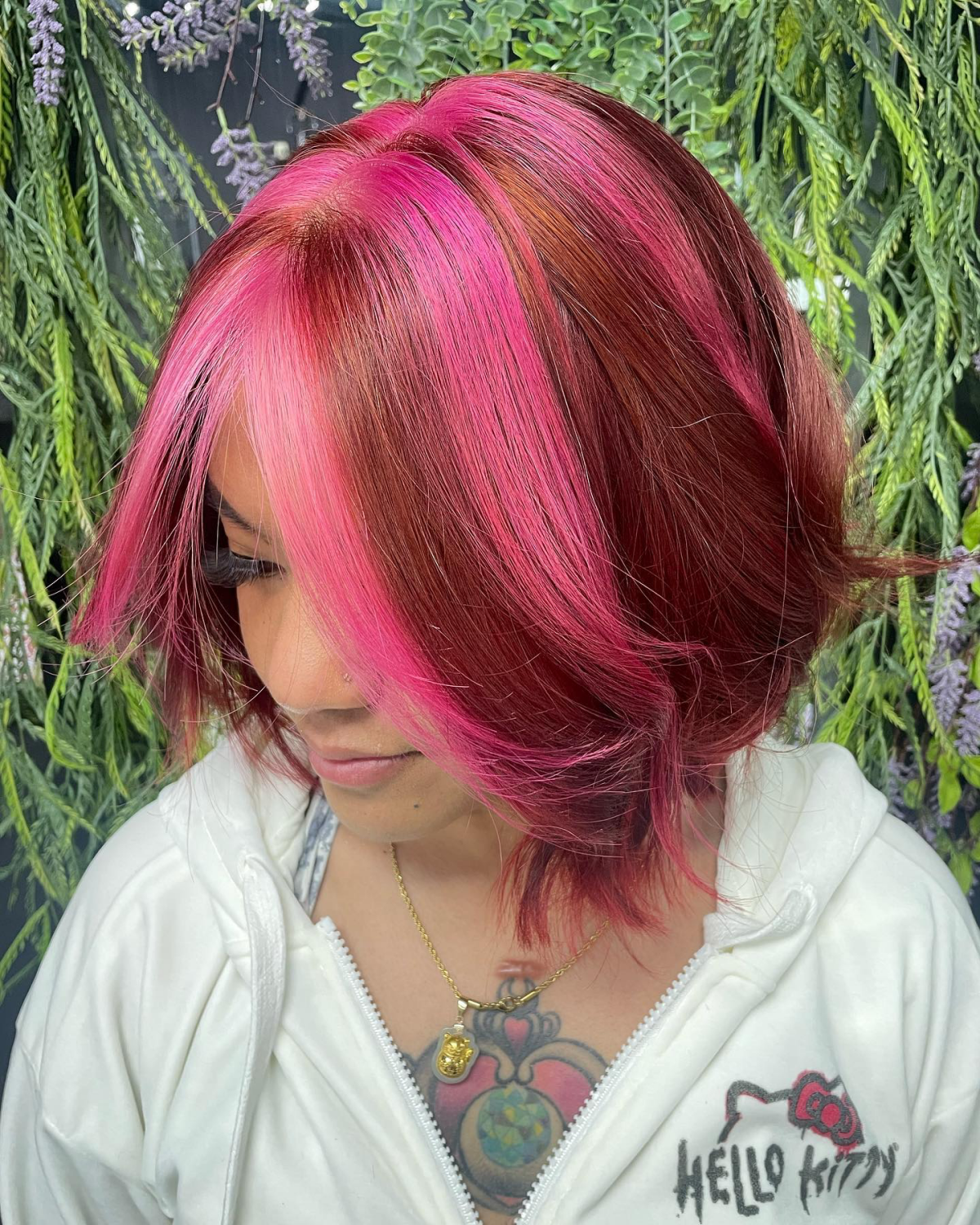 y2k chunky red and pink highlights