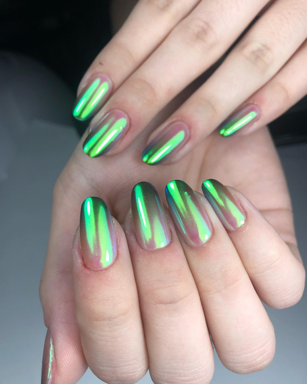 black and green chrome ombre nails