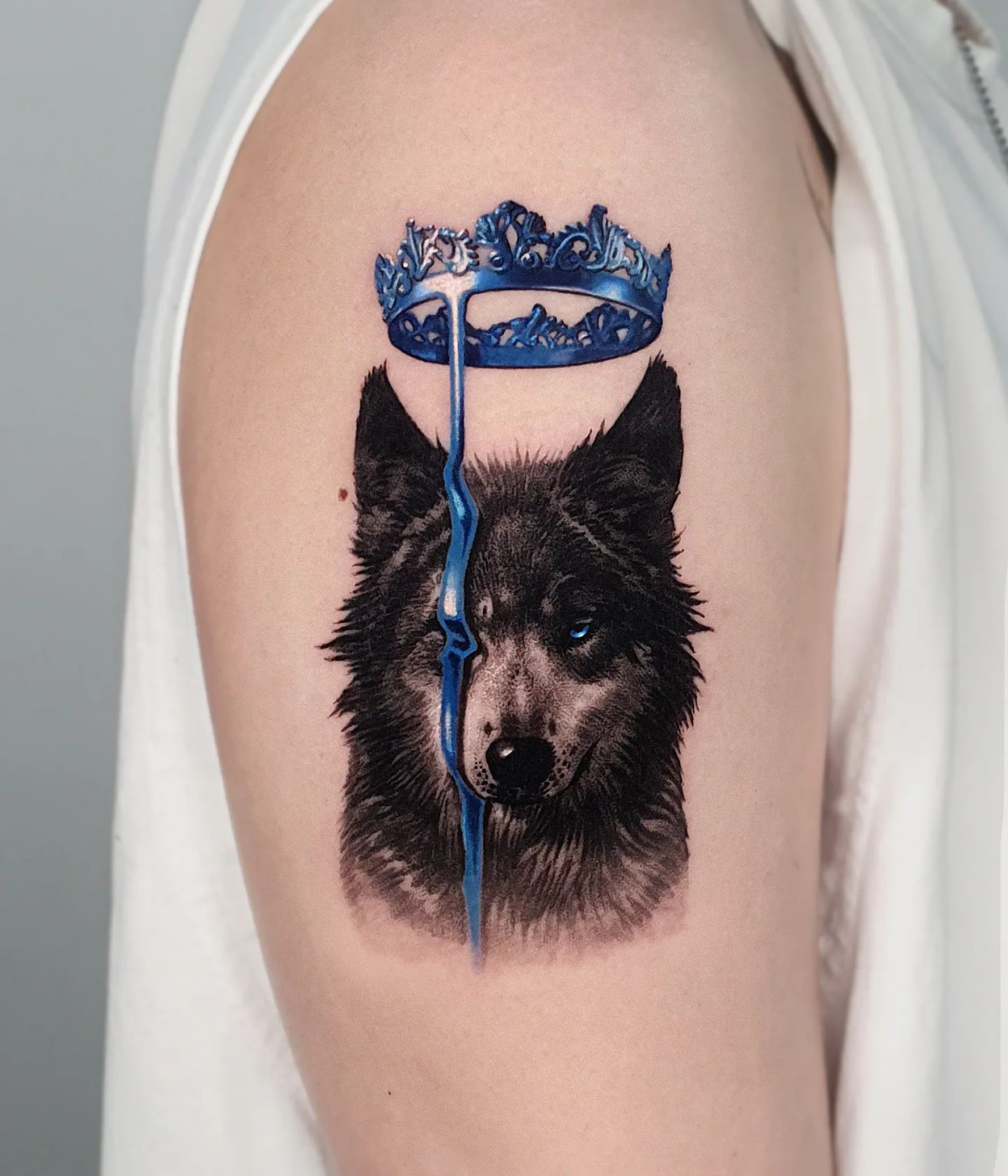 blue crown and wolf