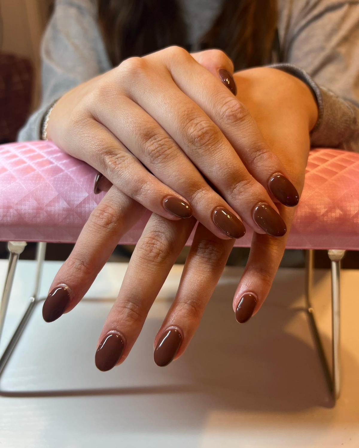 brown dippped nail set powder nails