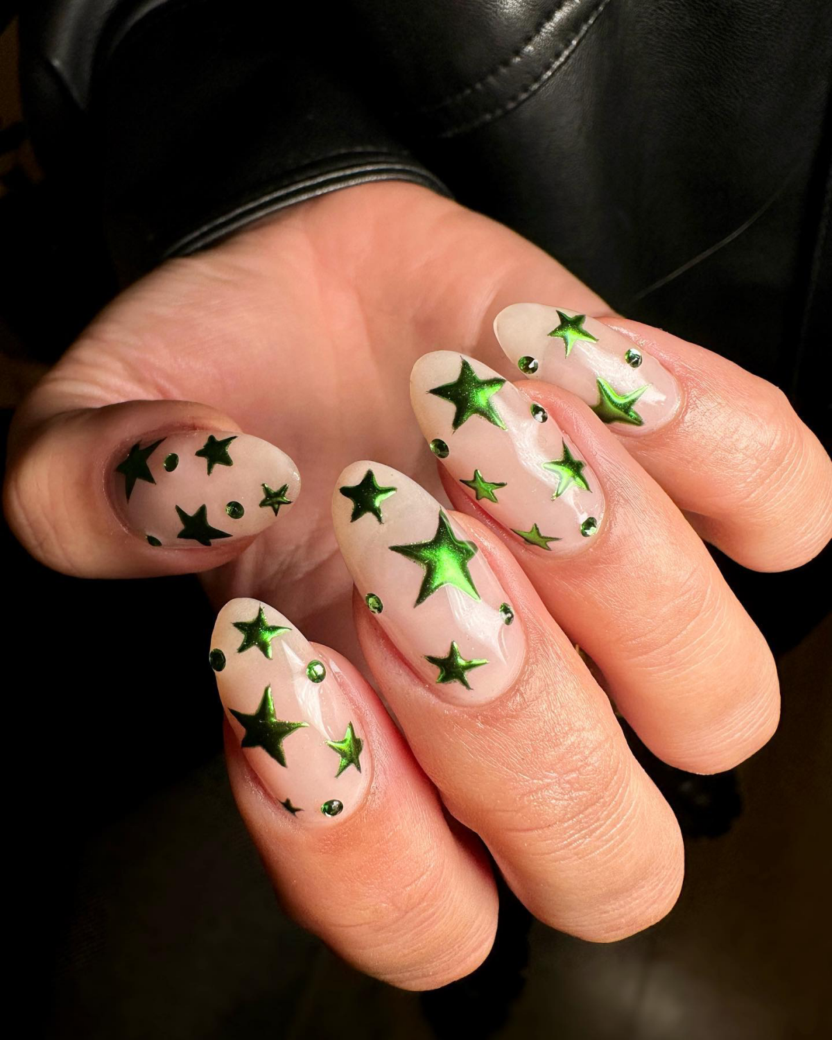 chrome green stars on nails