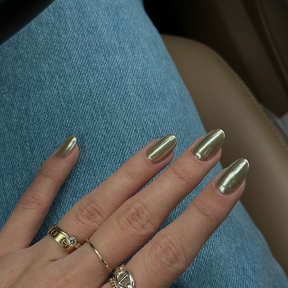 chrome sage green nails