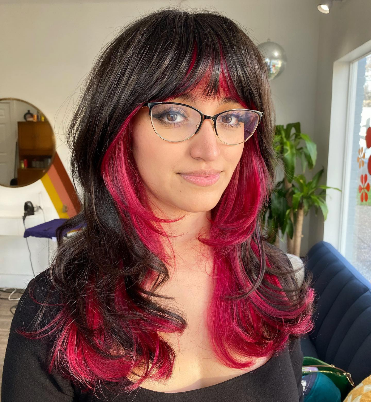 color blocking hair pink and black