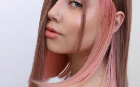 color blocking hair pink hair under brown hair