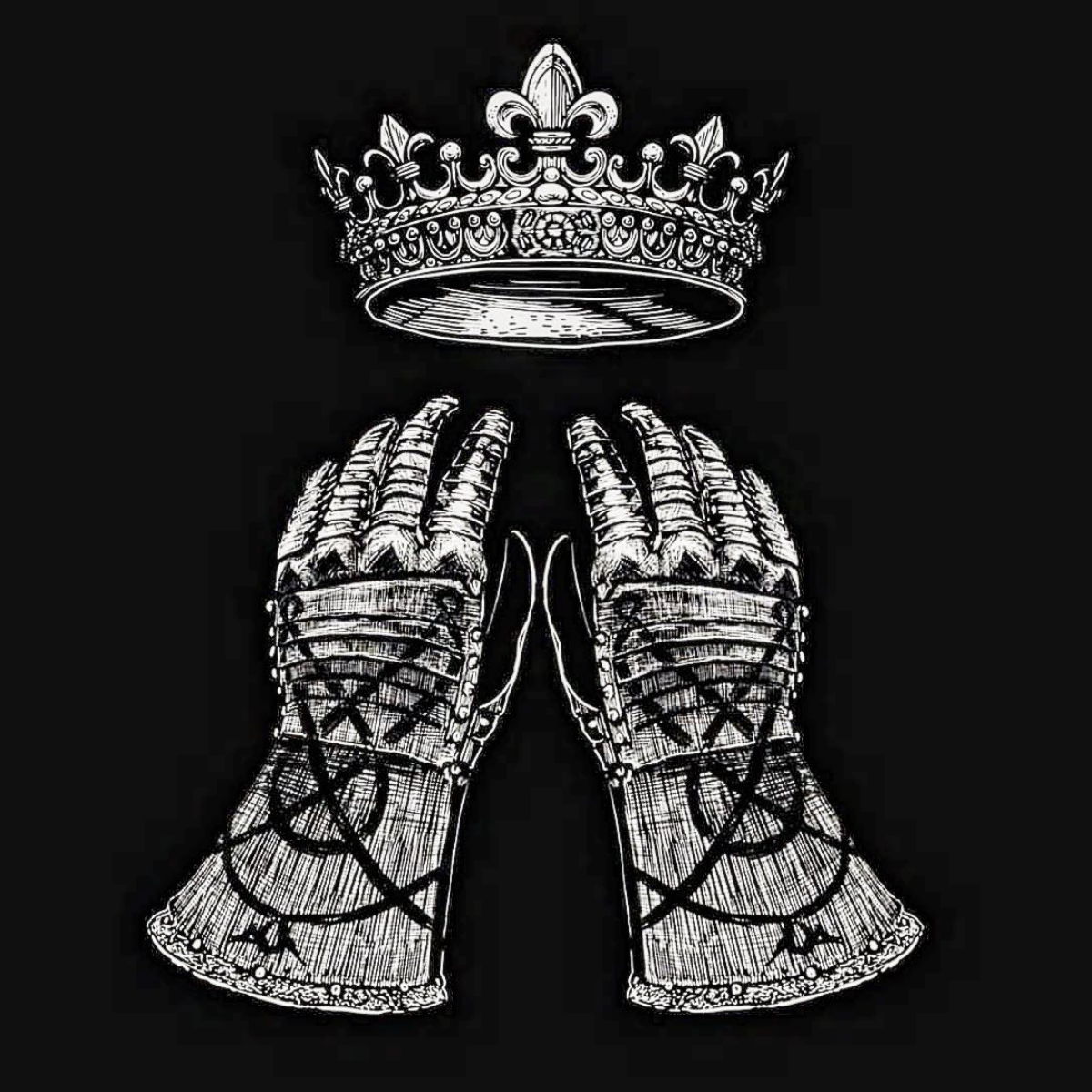 crown and knight gloves in black and white
