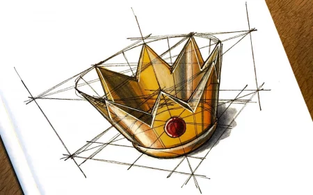crown drawing golden crown with red stone