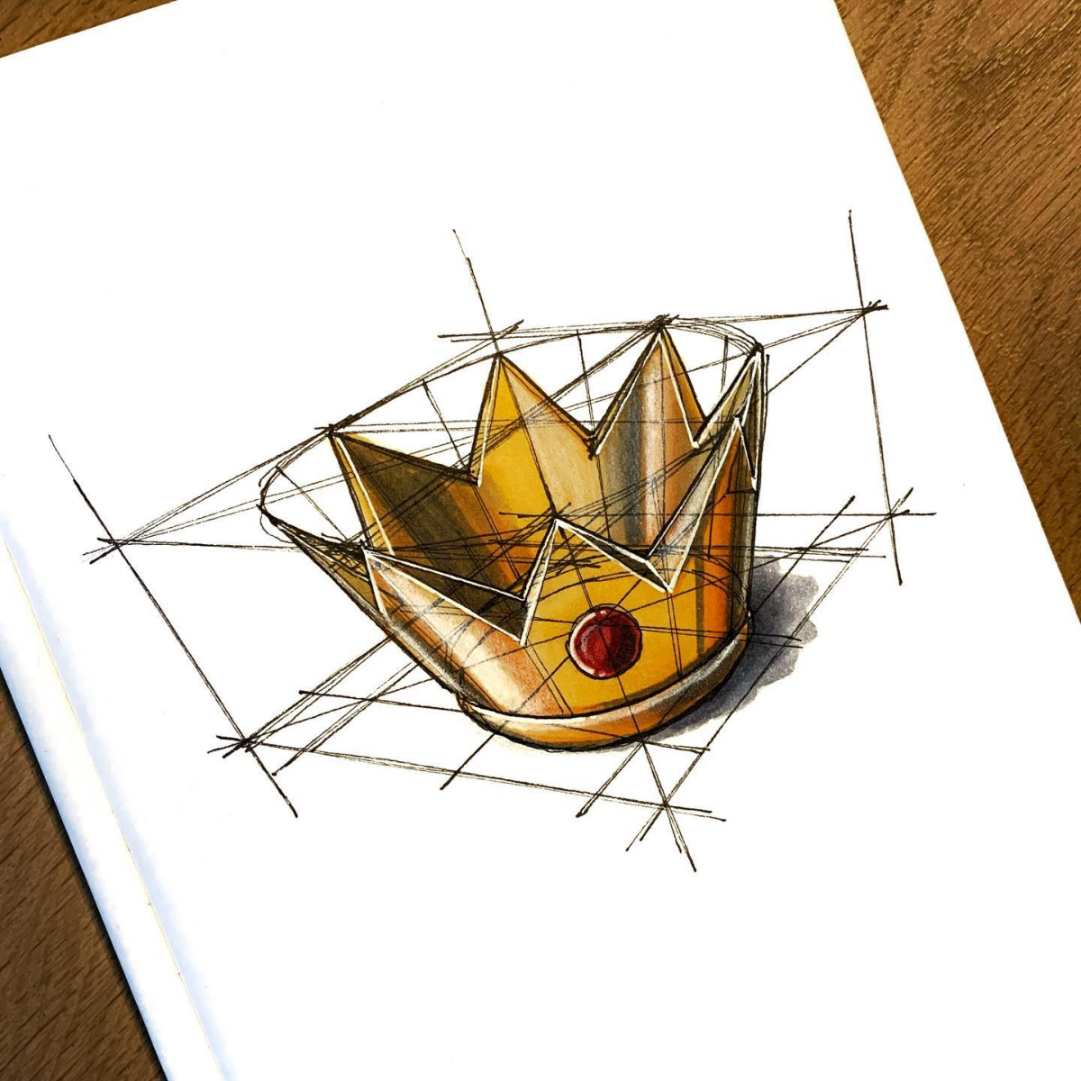 crown drawing golden crown with red stone