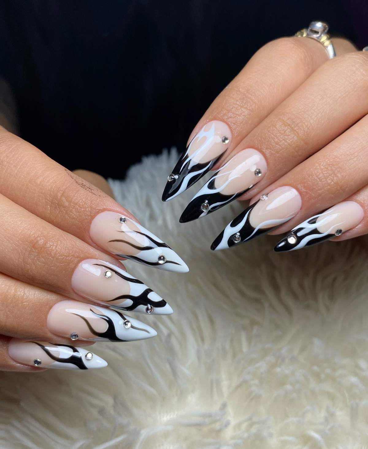 edgy black nail designs flame design in black and white