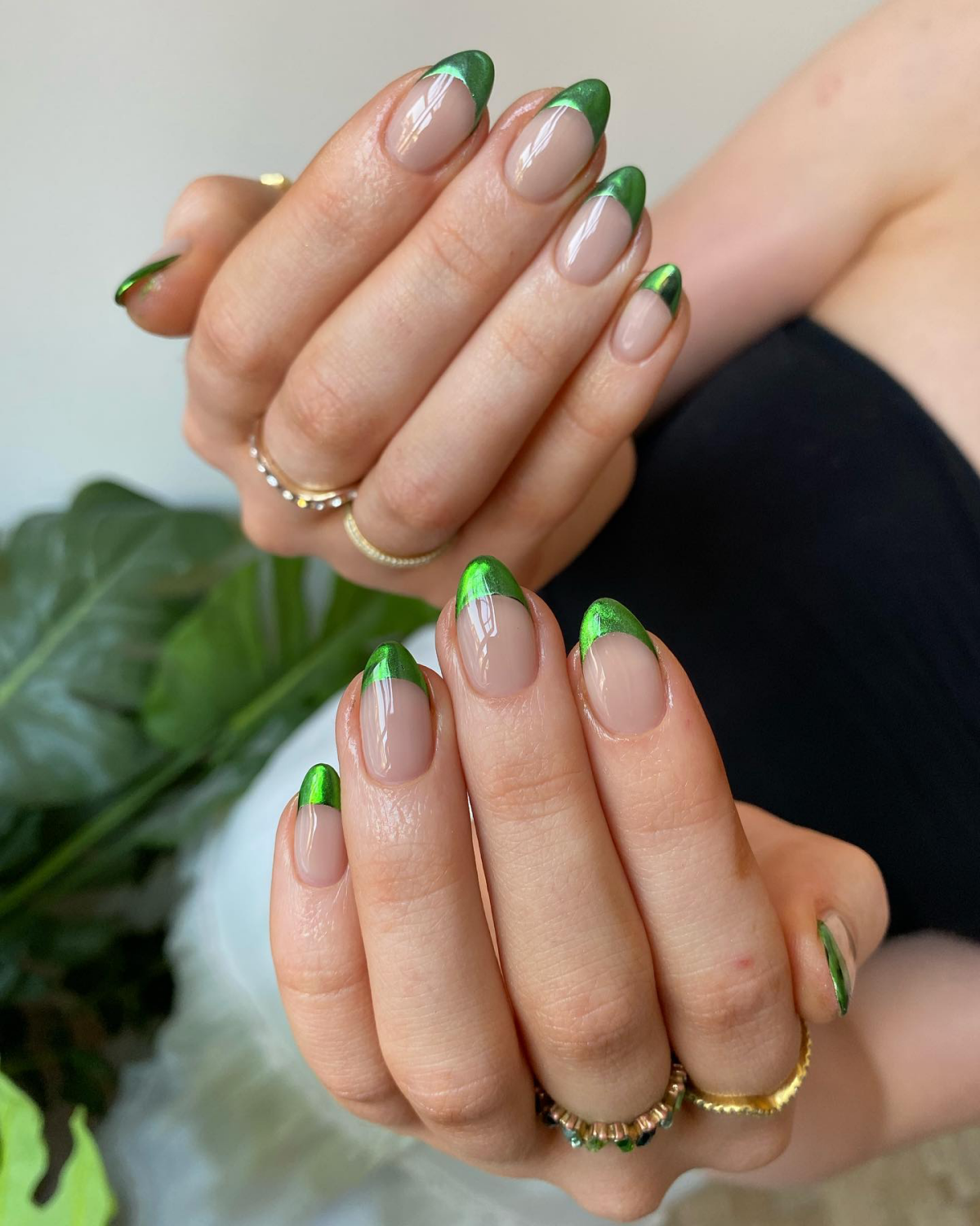 french green chrome nail design